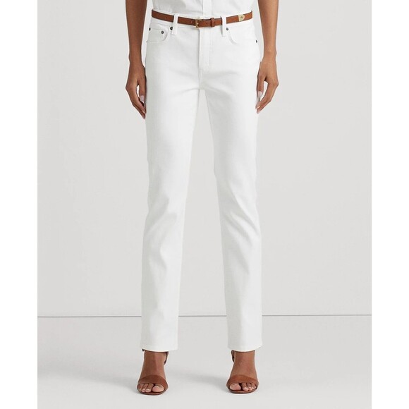 NWT $89.50 Lauren Ralph Lauren White Classic Straight Stretch Jeans Women Sz. 14 - Picture 1 of 16